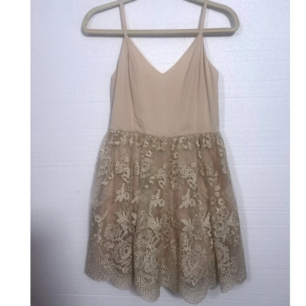 Alice + Olivia Juliane Lace Mini Dress Cream Bridal Ballerina Deep V Back S